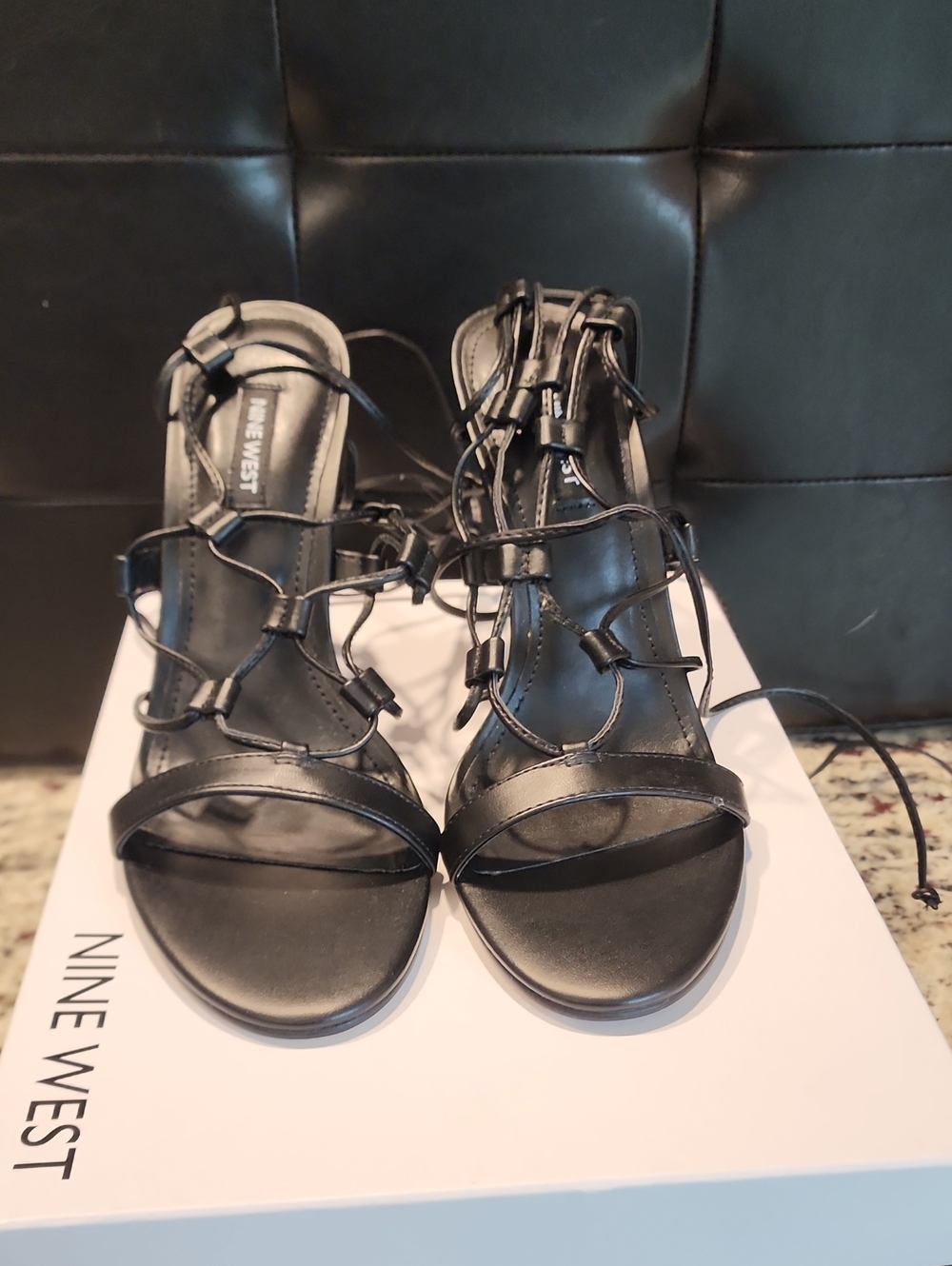 Nine West Mix3 Sexy Black Strappy Lace-Up Heeled Sandals New With Original Box